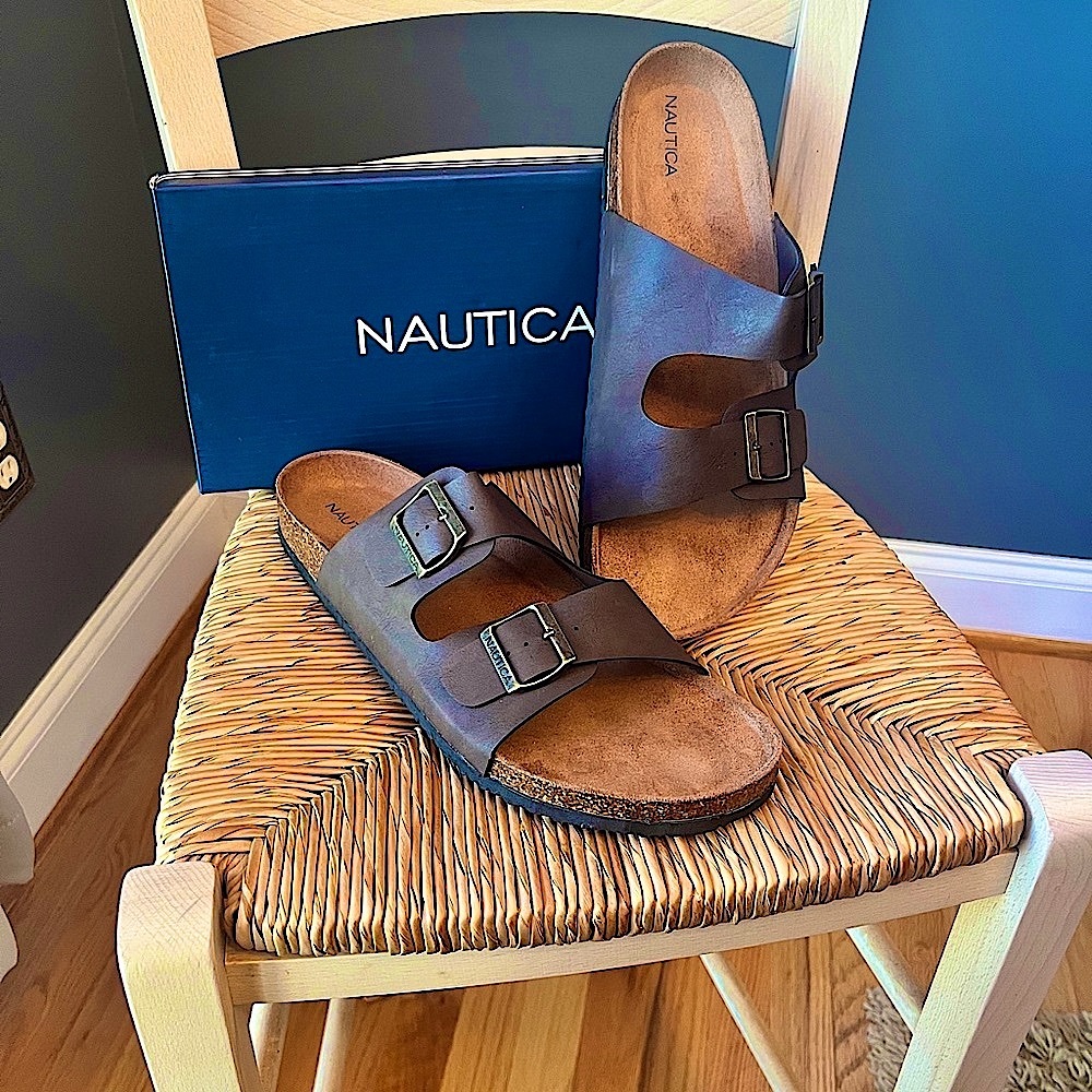Nautica Men’s Brown Sandals with Adjustable Straps and Cork Footbed (NIB)